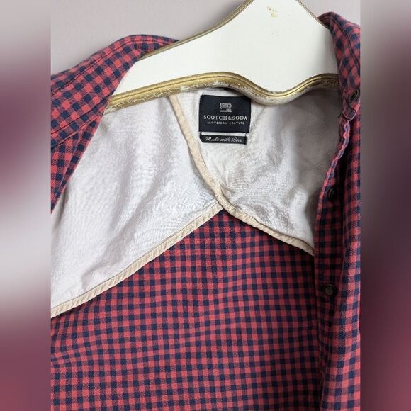 Scotch and soda mens' button shirt plaid dark pink, blue L - Picture 2 of 12